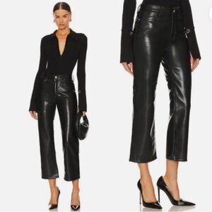 Frame Denim "Le Jane Crop" Black Recycled Leather Jeans